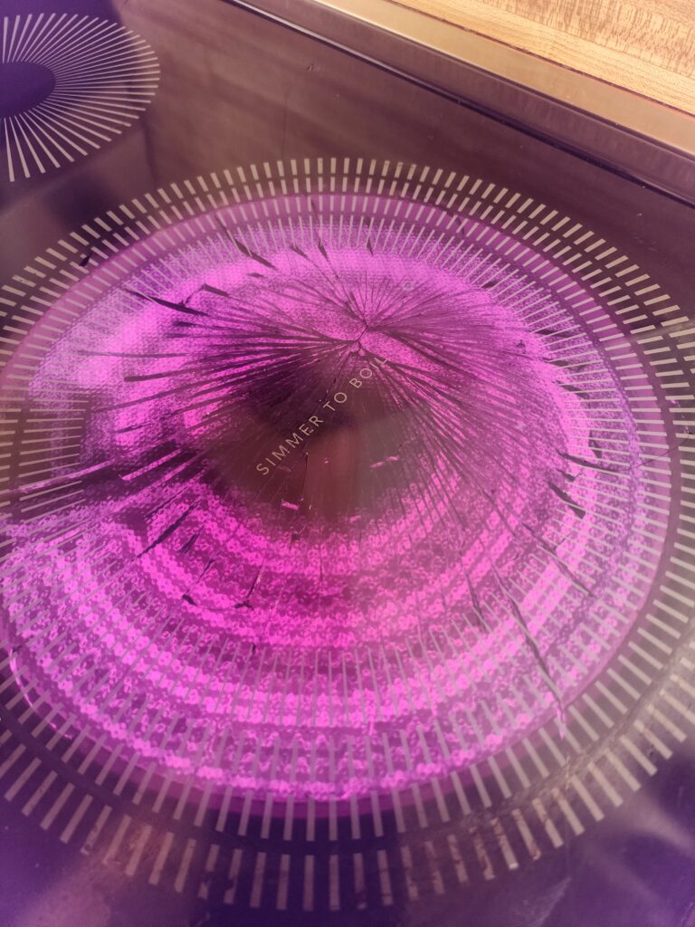 Impact damage on a glass smoothtop cooktop