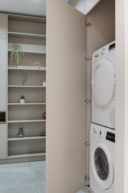 Modern washer and dryer in a residential laundry room